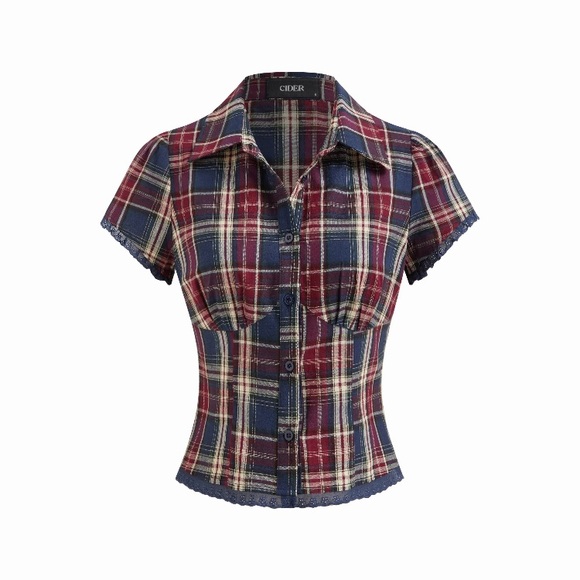 Plaid Button-Up Crop Top - Picture 5 of 9